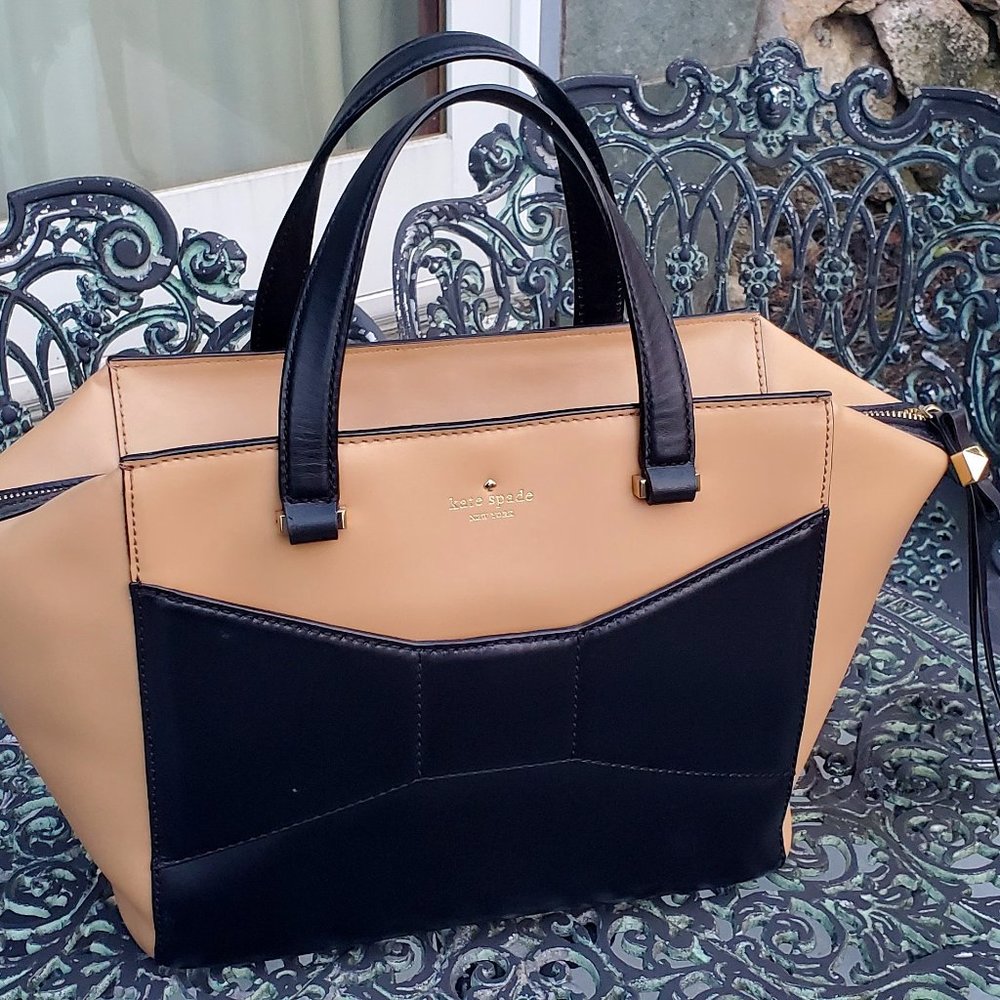 Kate Spade rare BEAU leather bag with bow design black and tan